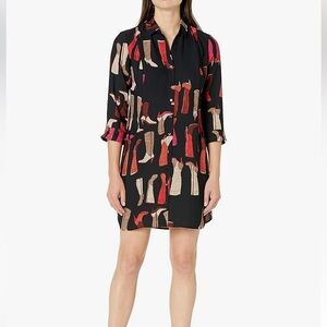 New Nic+Zoe Western Shirt Dress Size L Black Pink Button Front Pockets Ptp 21”